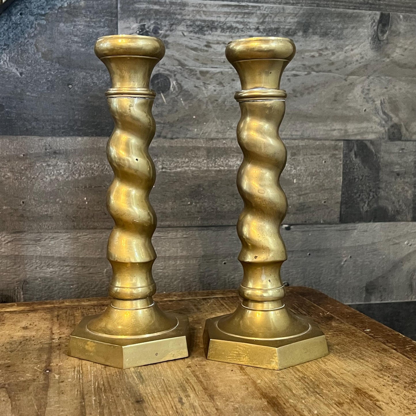 Vintage Spiral Brass Candlestick Holders Pair