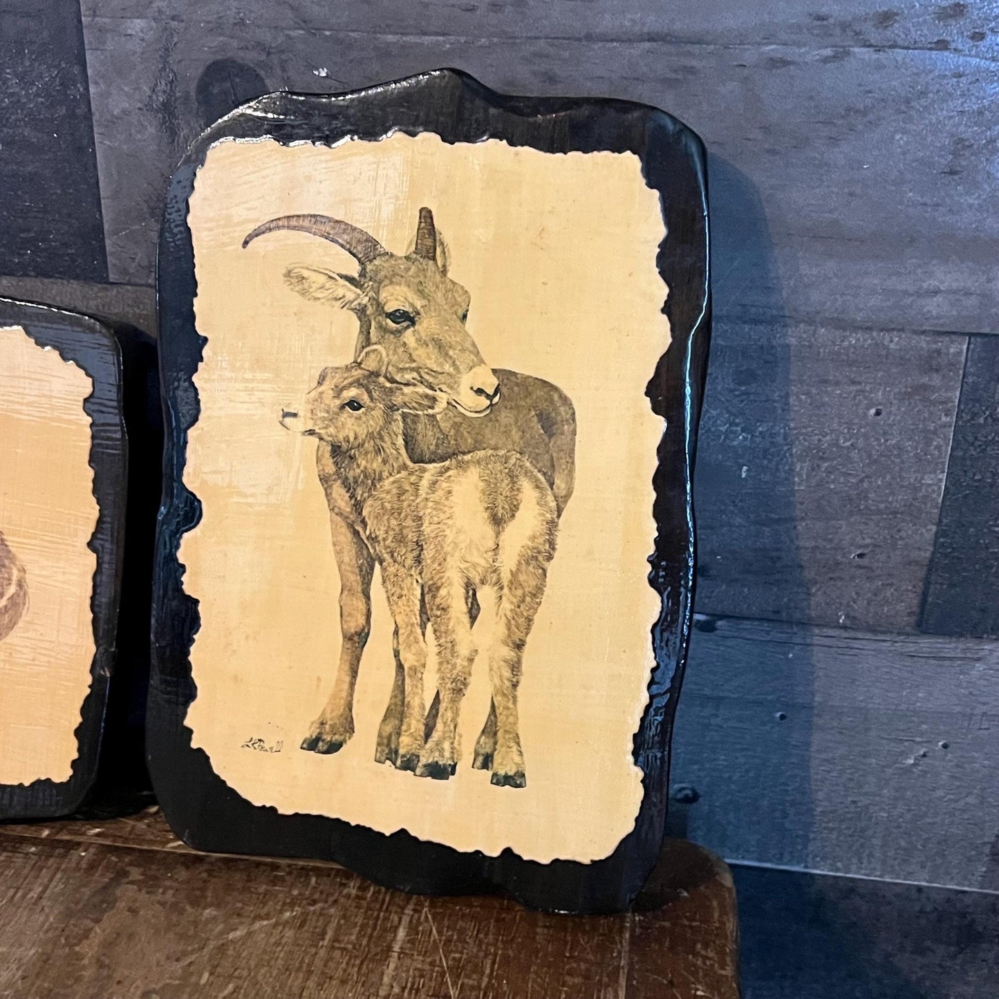 Vintage Linda K Powell Mom and Baby Wildlife Portraits - Set of 3 - Deer, Prairie Dog, Goat