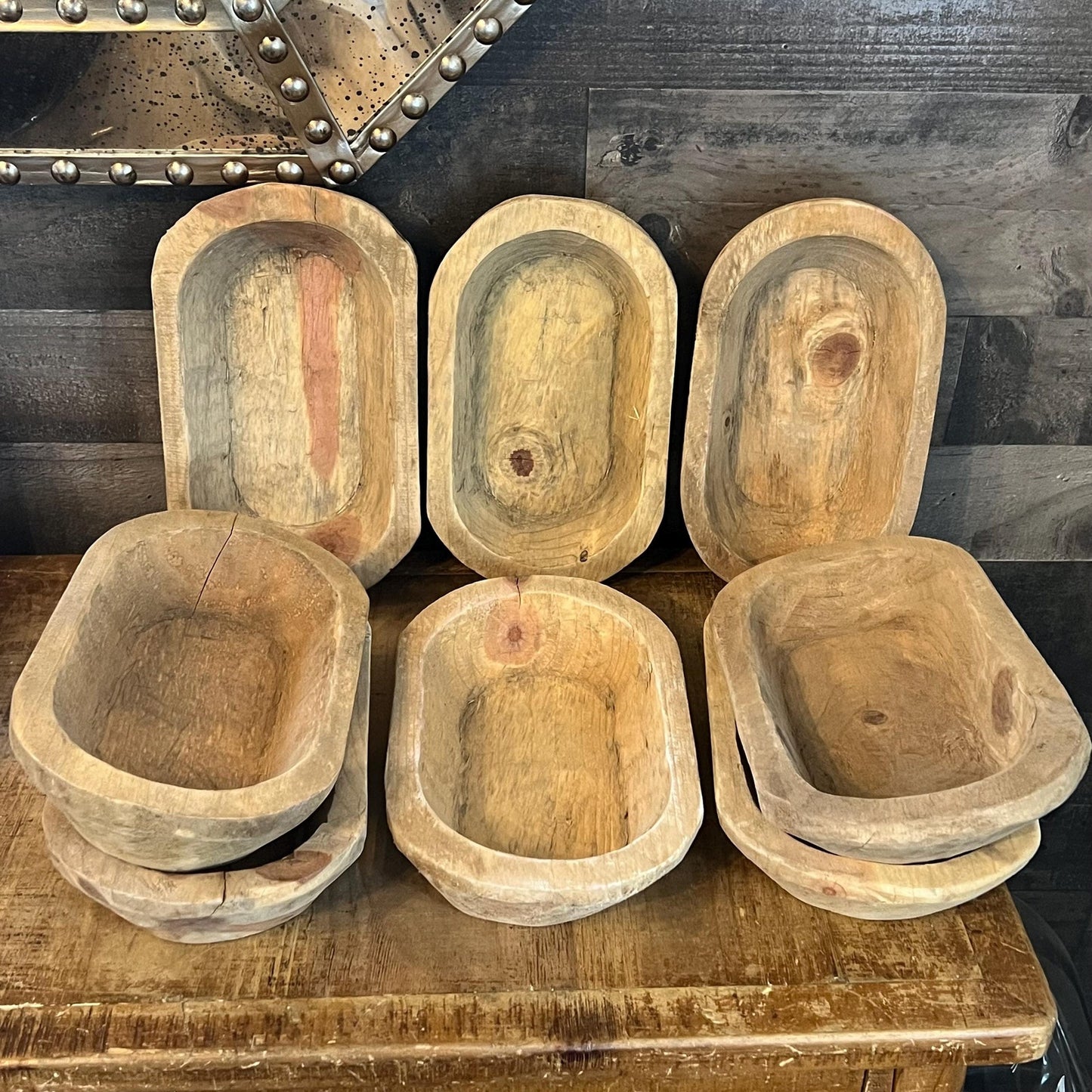 Rustic Hand Carved Wooden Dough Bowl - Natural Wood Tone