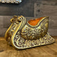 Vintage Gold Tone Terracotta Pottery Santa Sleigh Dish - Planter - Centerpiece