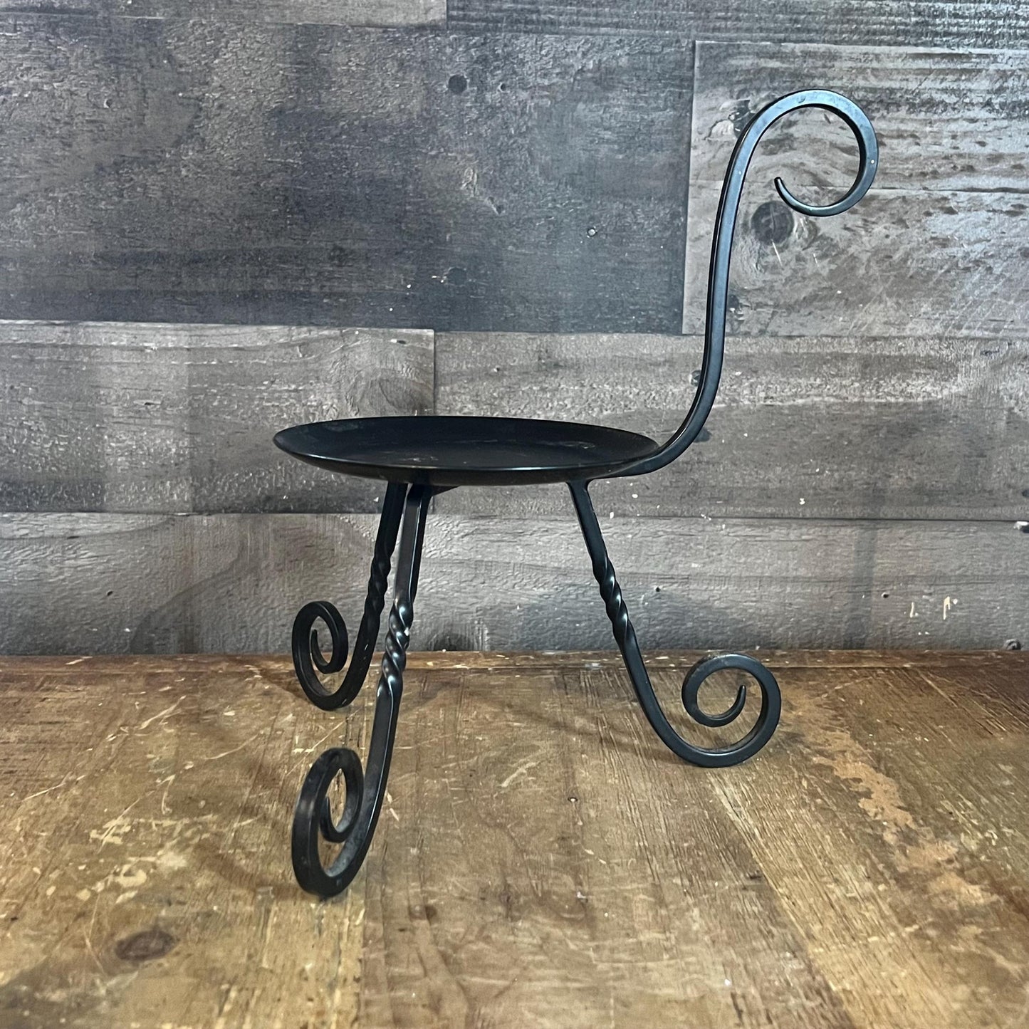 Vintage Party Lite Black Iron Pillar Candle Holder with Handle