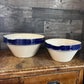 Vintage Grespots Digoins Beige and Blue Glazed Rim Large and Medium Mixing Bowls