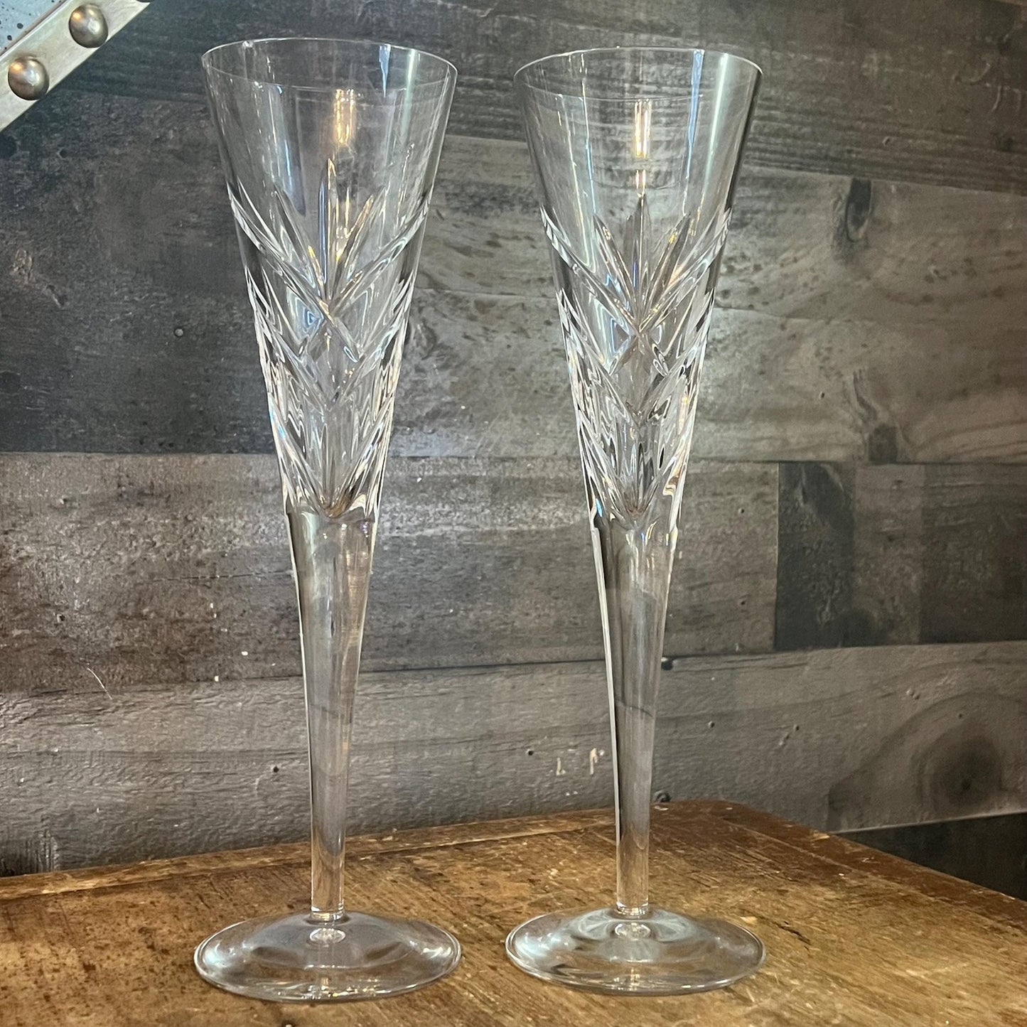 Tall Pair of Crystal Champagne Fluted Glasses