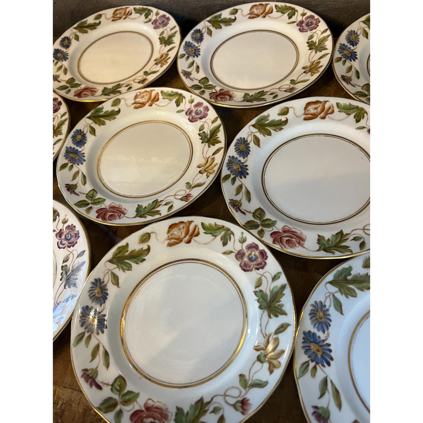 Vintage Royal Worcester Virginia Floral Pattern Bread and Butter Plates - Set of 9