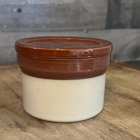 Vintage Denby England Small Lidded Brown and Tan Stoneware Canister