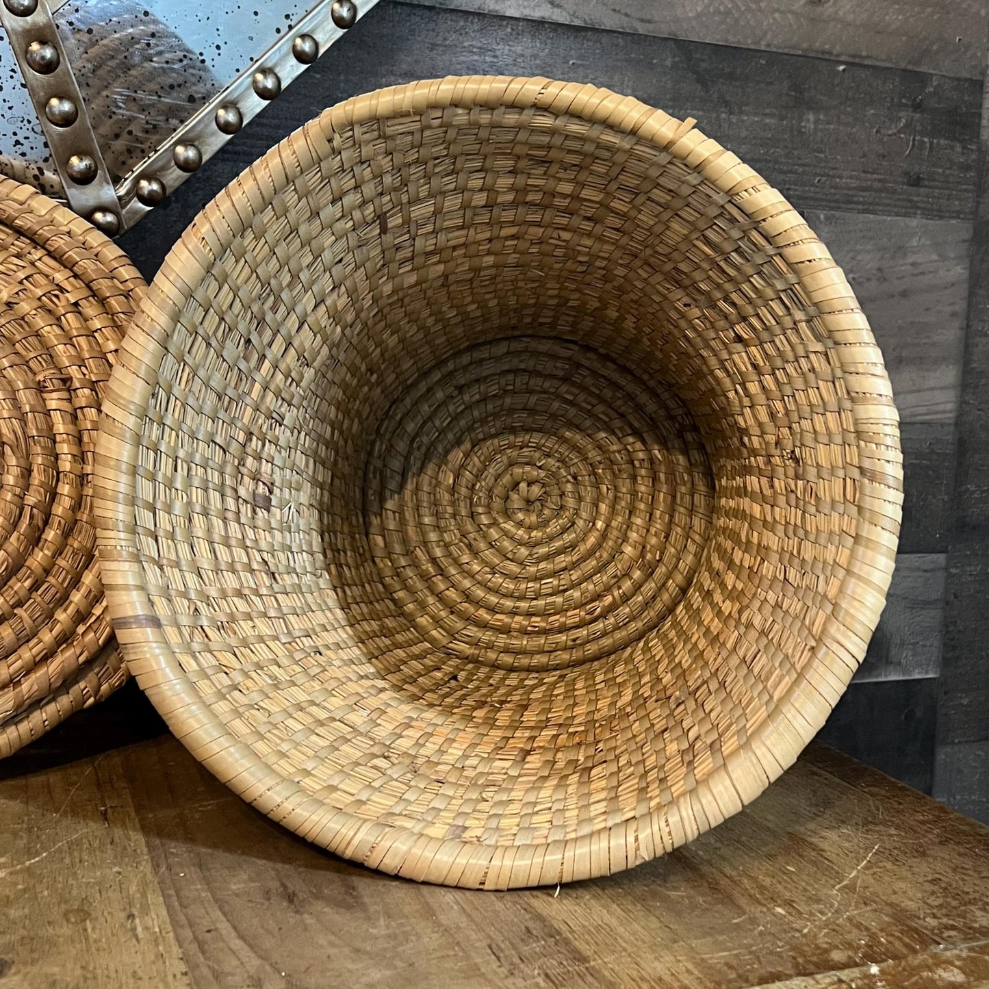 Vintage Woven Seagrass Lidded Basket