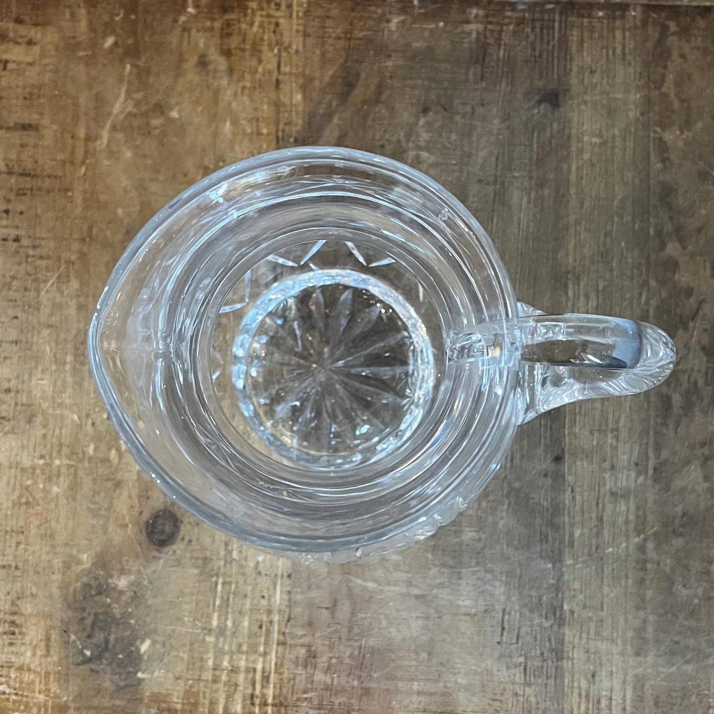 Vintage Crystal Pineapple Etched Handled Pitcher