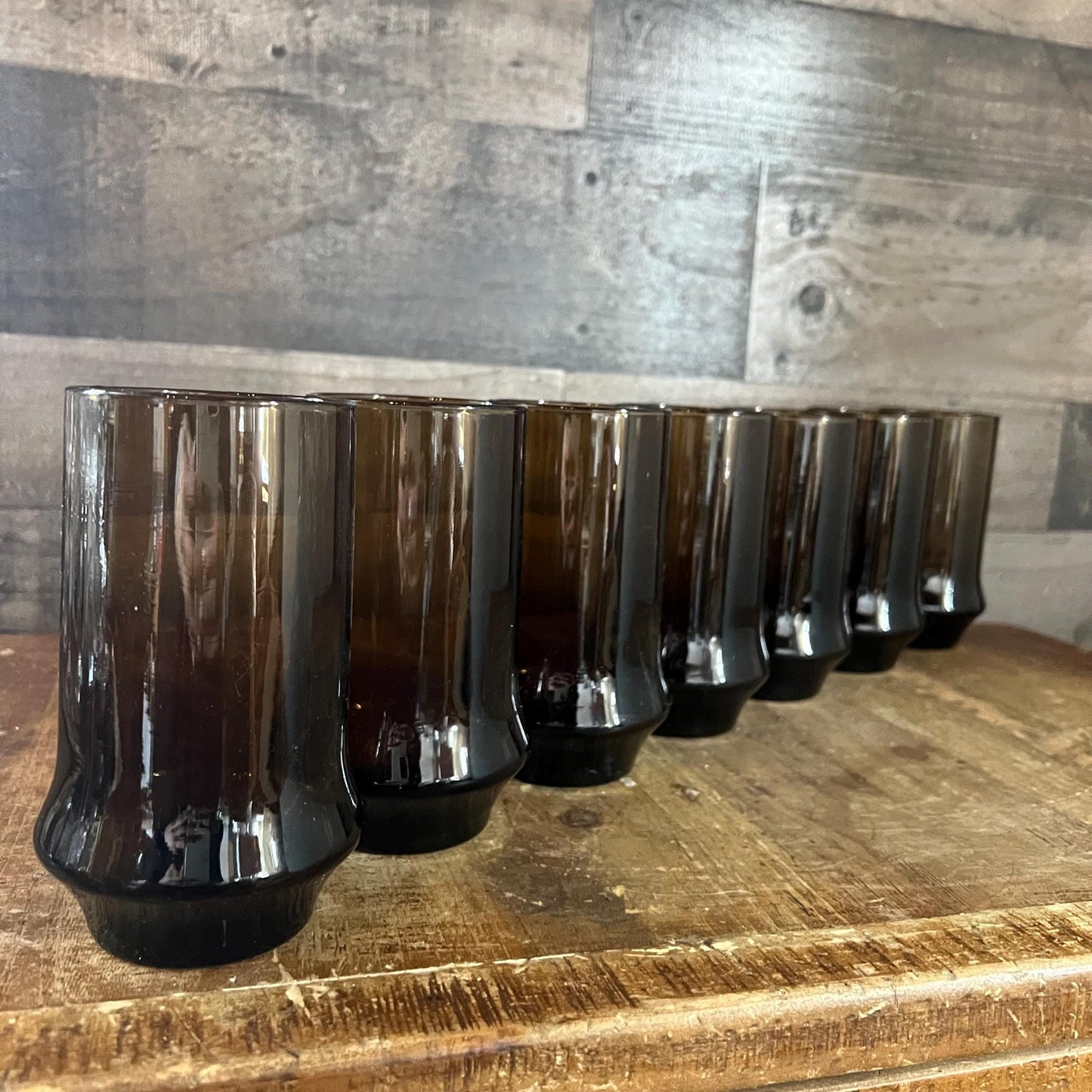 Libbey Glass Company Brown Tawny Impromptu Flat Tumbler Glasses - Set of 7