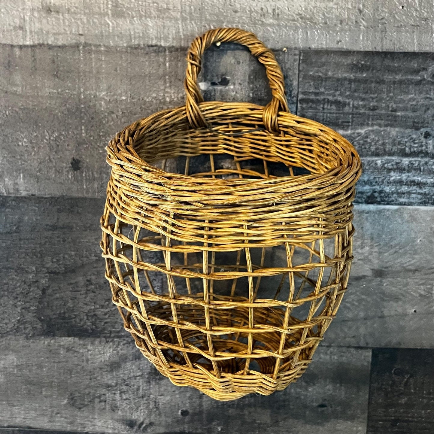 Vintage Woven Wall Hanging Handled Basket