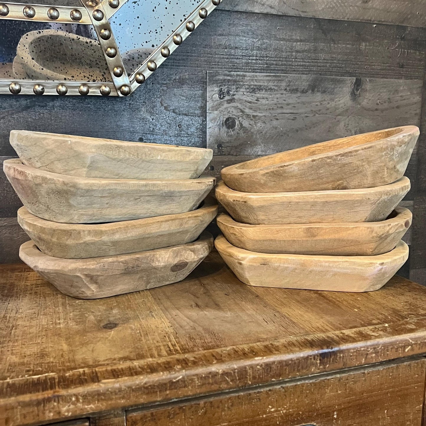 Rustic Hand Carved Wooden Dough Bowl - Natural Wood Tone