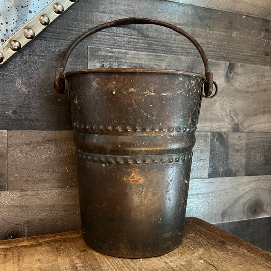 Antique Primitive Aged Copper Bucket with Handle