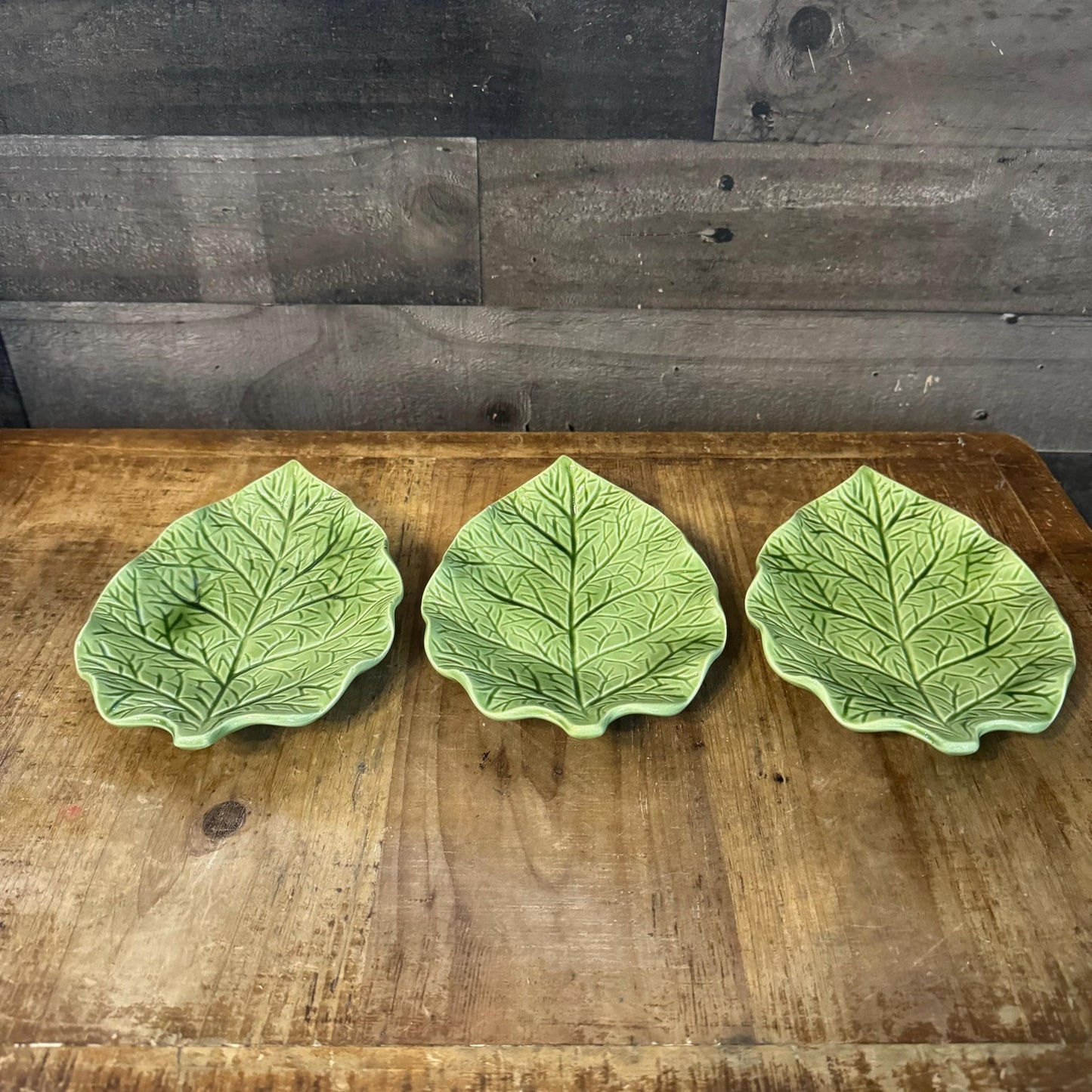 Vintage Green Leaf Small Plates - set of 3