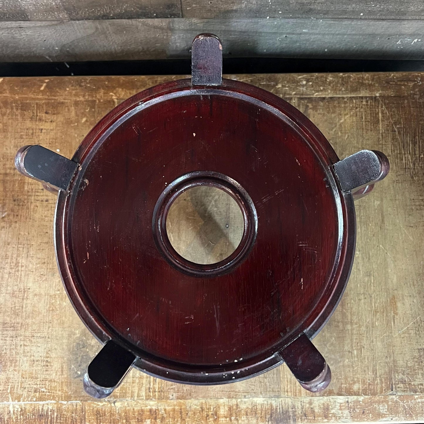Vintage Wooden Chinese Fishbowl Vase Stand
