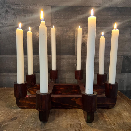 Vintage MCM Wooden 8 Candle Candelabra Candlestick Holder