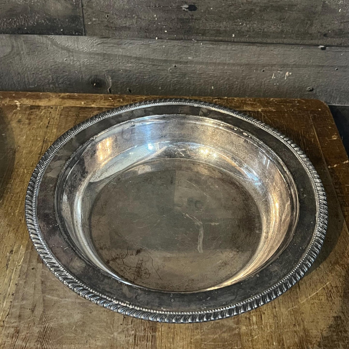 Vintage Silverplated Round Shallow Bowl with Braided Rim Accent