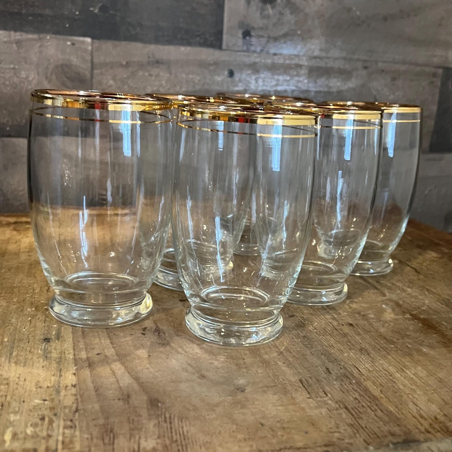 Vintage Clear Glass Gold Rim Juice Glasses - Tall Glass Tumblers - Set of 6