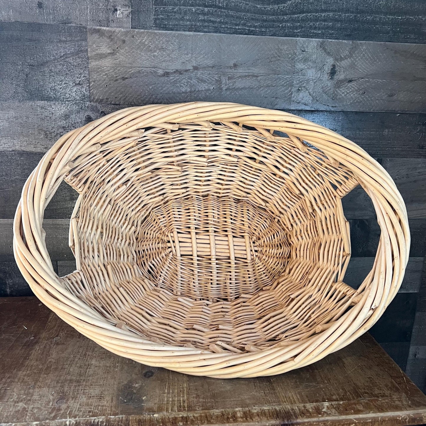 Vintage Woven Wicker Oval Handled Basket - Laundry Basket - Blanket Storage