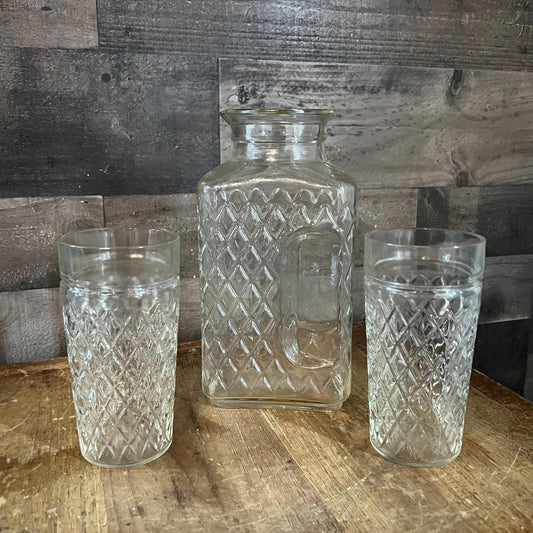 Anchor Hocking Golden Harvest Pitcher and Pair of Glasses