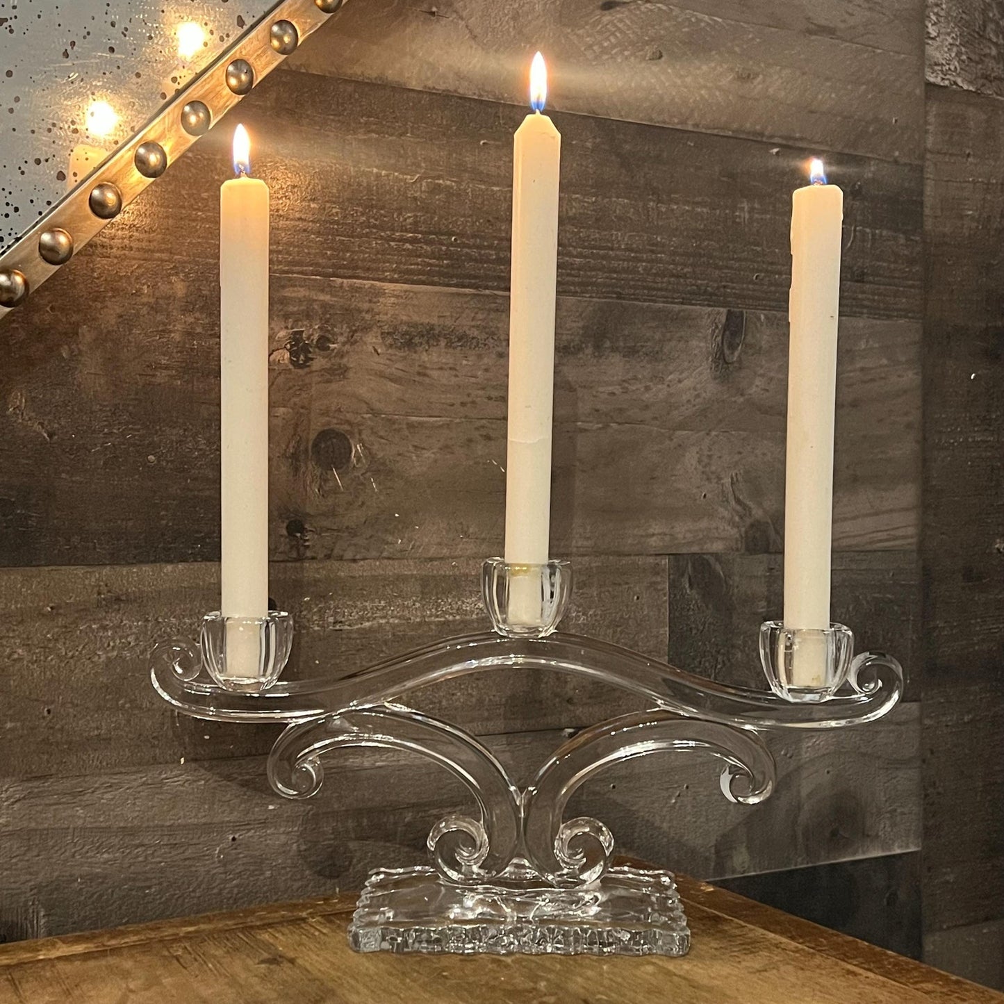 Vintage Viking Glass 3 Candlestick Holder Candelabra