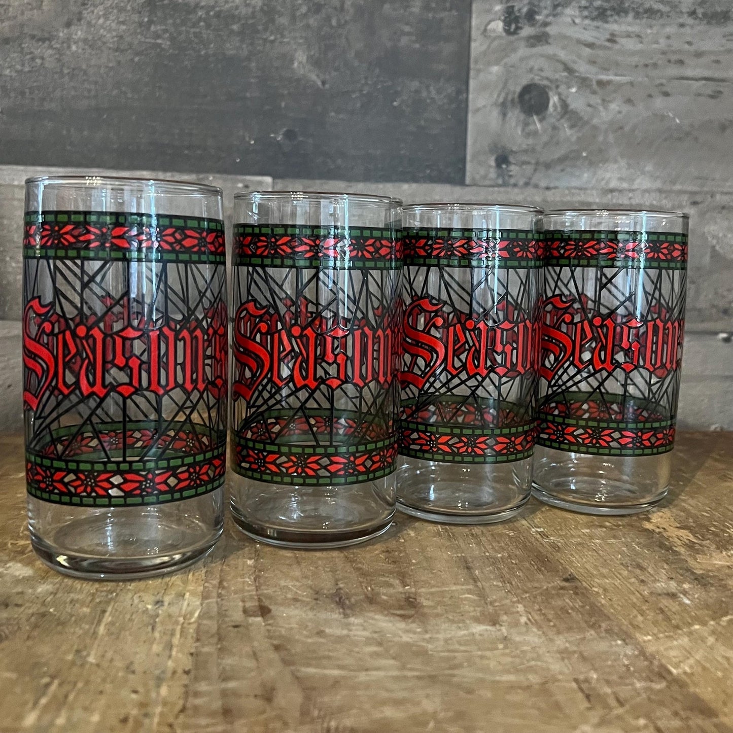 Houze Glass Company Seasons Greetings Tall Juice Glasses - Christmas Holiday Glassware - Set of 4