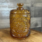 Imperial Amber Glass Marigold Hobstar Lidded Dish - Biscuit Jar