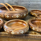 Vintage Wooden Serving Bowls with Ivory Color Diamond Shape Inlay - 1 Large bowl, 8 Small Bowls, Serving Spoon and Fork