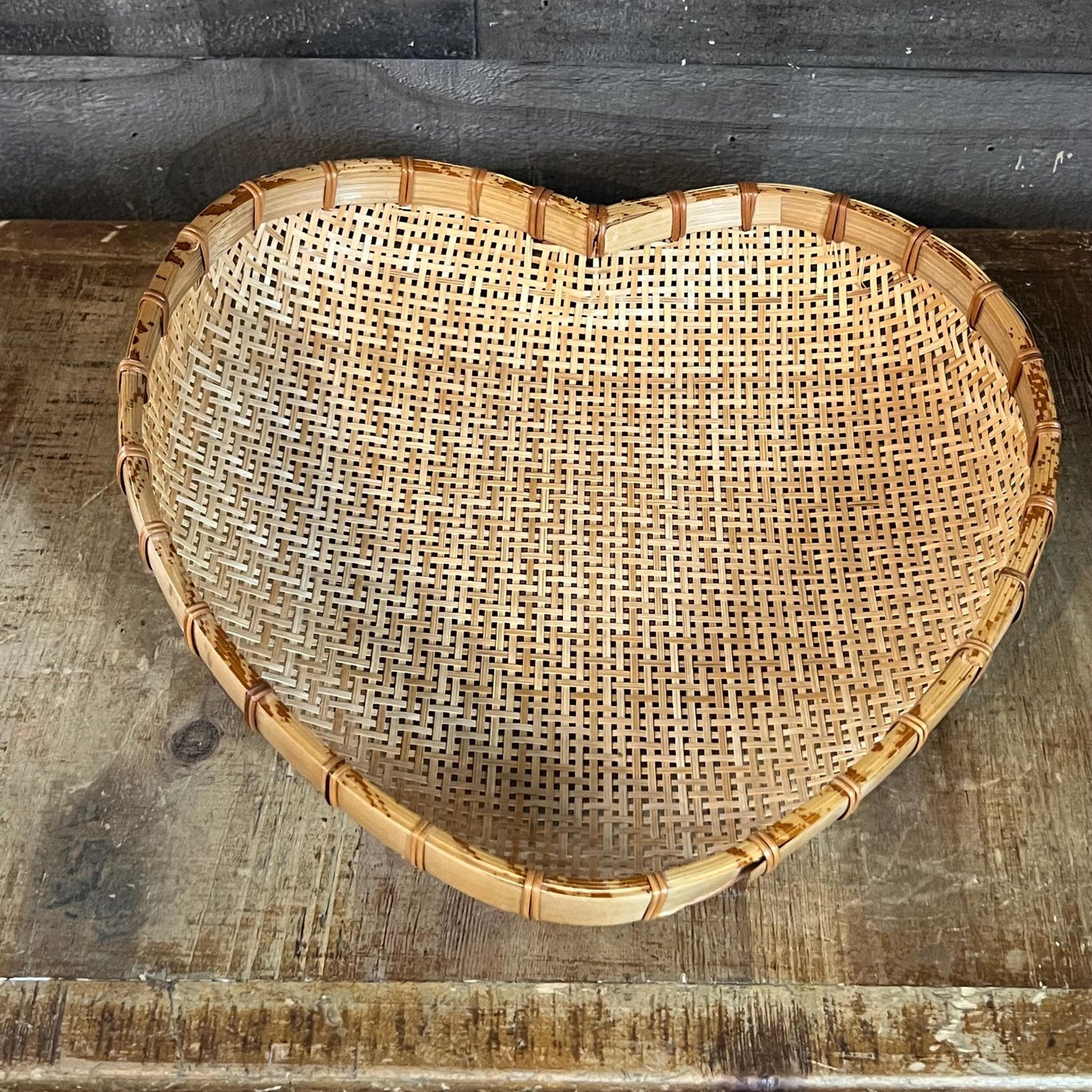 Vintage Heart Shaped Woven Wicker Strainer Basket