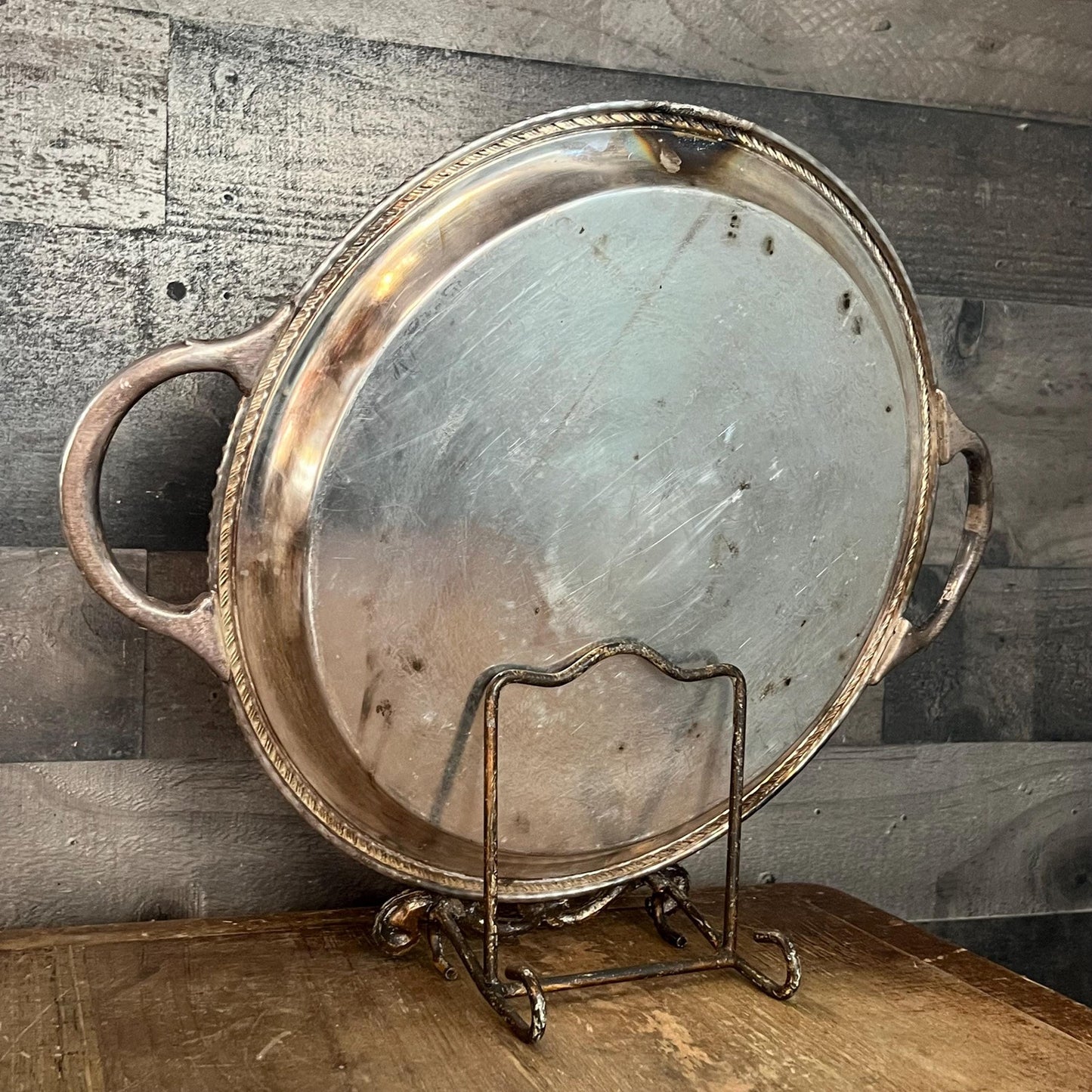 Vintage Rogers & Bro Made By The International Silver Co Round Silverplated Handled Serving Tray