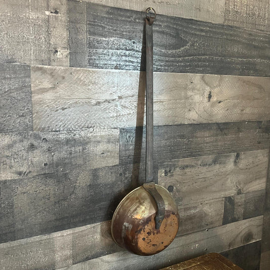 Antique Copper on Tin Ladle with Long Iron Handle