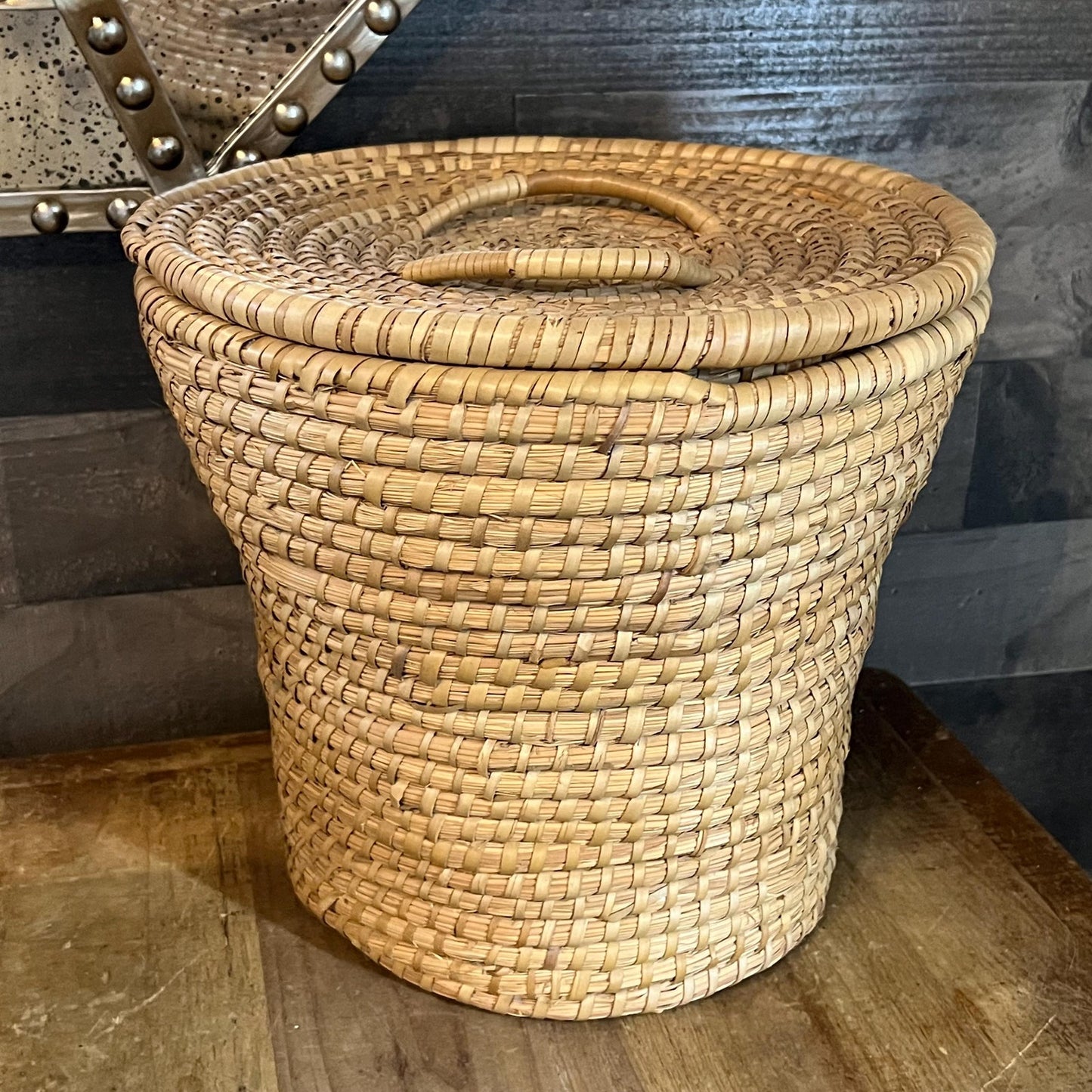 Vintage Woven Seagrass Lidded Basket