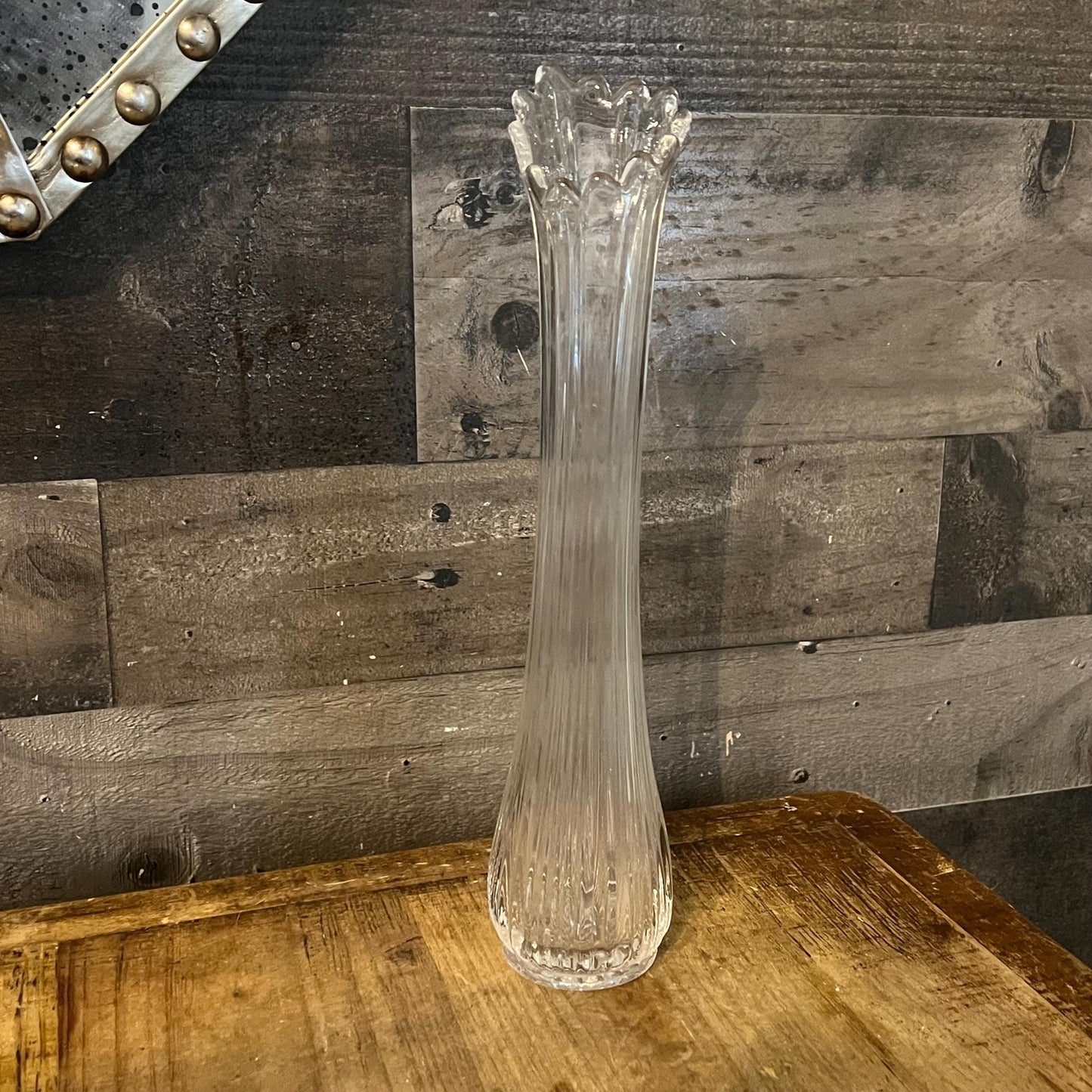 Vintage Clear Glass 12 Finger Swung Vase