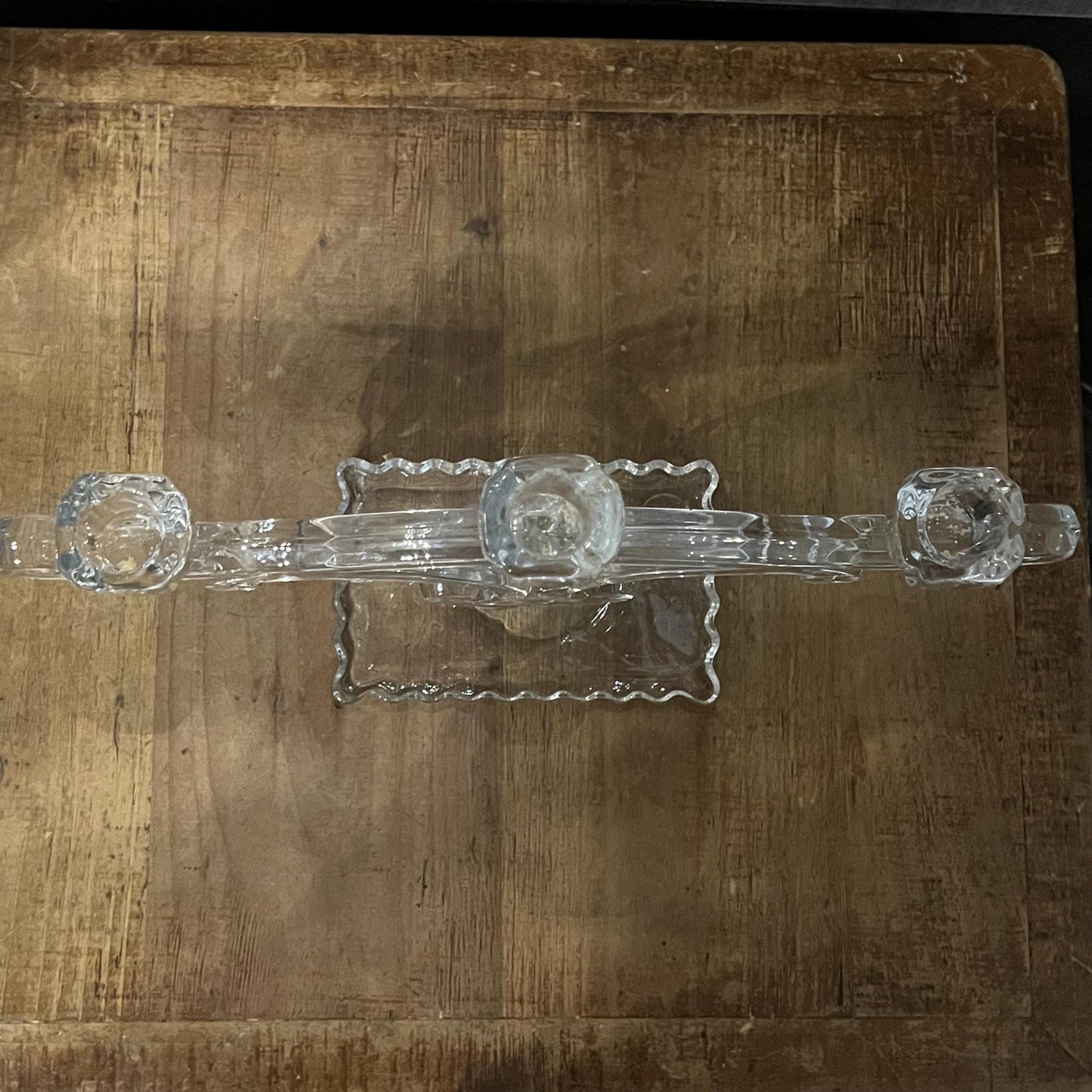 Vintage Viking Glass 3 Candlestick Holder Candelabra