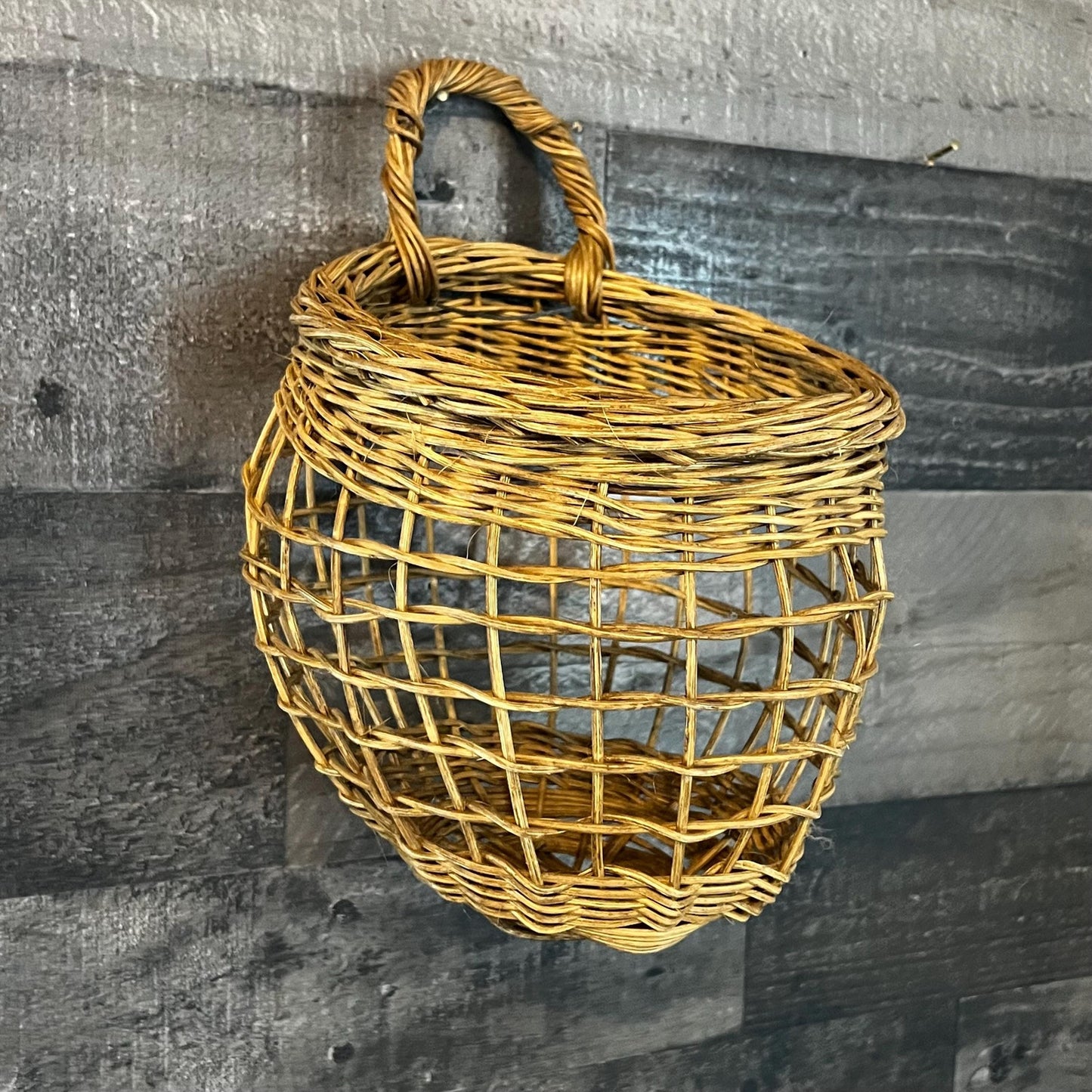 Vintage Woven Wall Hanging Handled Basket