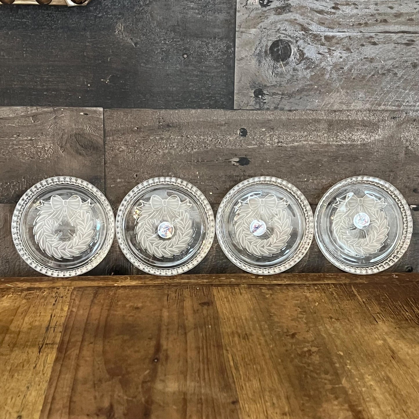 Vintage St. George Crystal Christmas Wreath Coasters - Set of 4