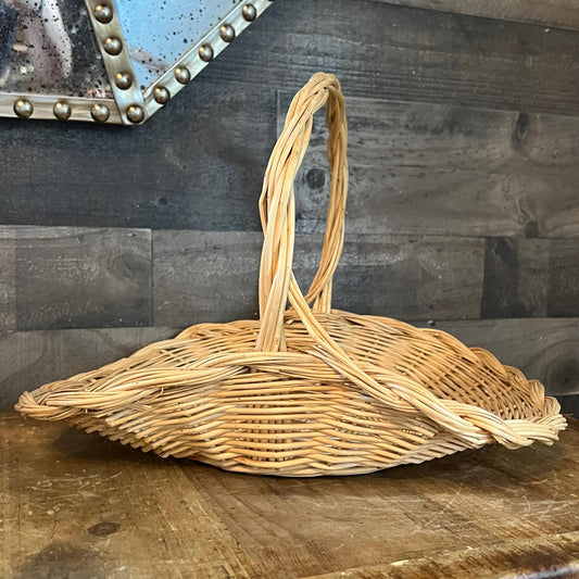 Vintage Blonde Woven Wicker Gathering Basket - Firewood Basket - Flower Basket - Stick Basket