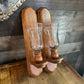 Vintage Wooden Candlestick Wall Sconces with Floral Etched Glass Hurricane - Pair