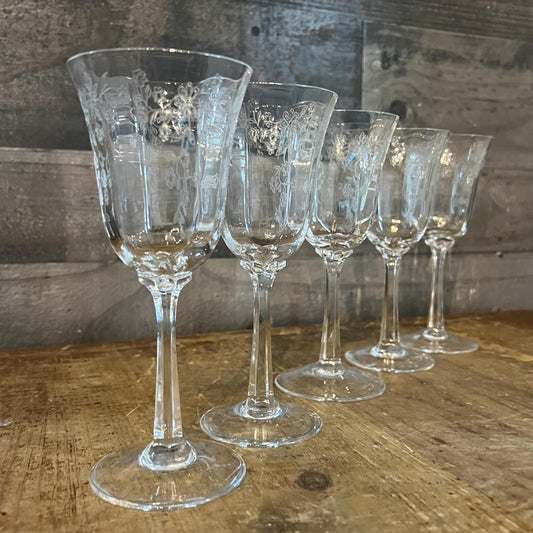 Vintage Lenox Crystal Castle Garden Wine Glasses - Set of 5
