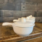 Vintage Creamy White California Pottery Stoneware Handled Lidded Soup Bowls - Set of 4