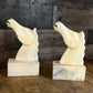 Vintage Heavy Creamy White Marbled Stone Horse Bust Bookends - Pair