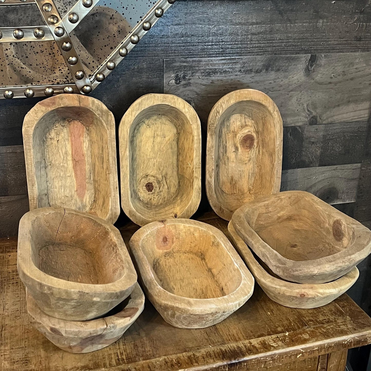Rustic Hand Carved Wooden Dough Bowl - Natural Wood Tone