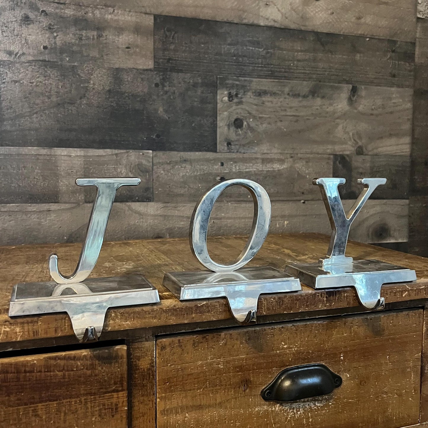 Vintage JOY Silver Tone Stocking Holders