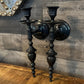 Vintage Black Painted Brass Candlestick Holder Wall Sconces - Pair