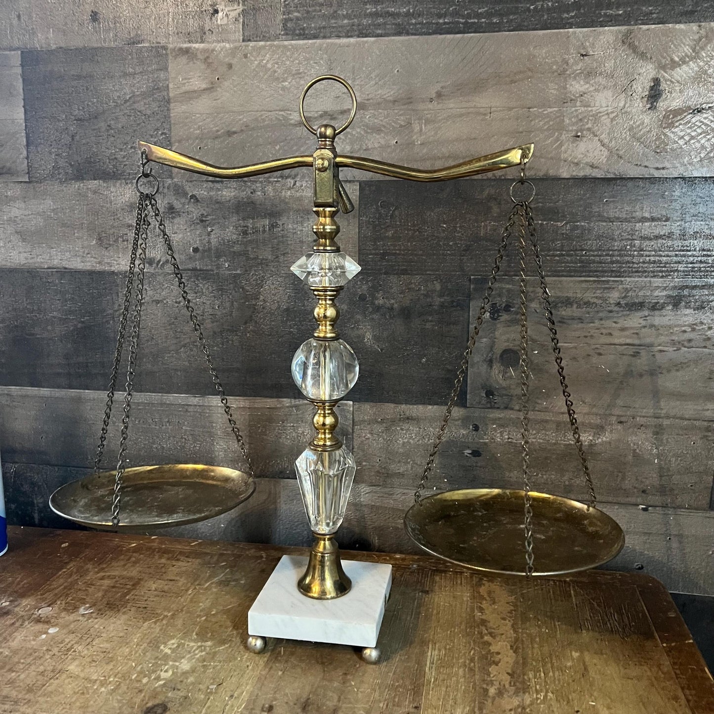 Vintage Brass and Crystal / Lucite Scale of Justice Balance with Marble Base