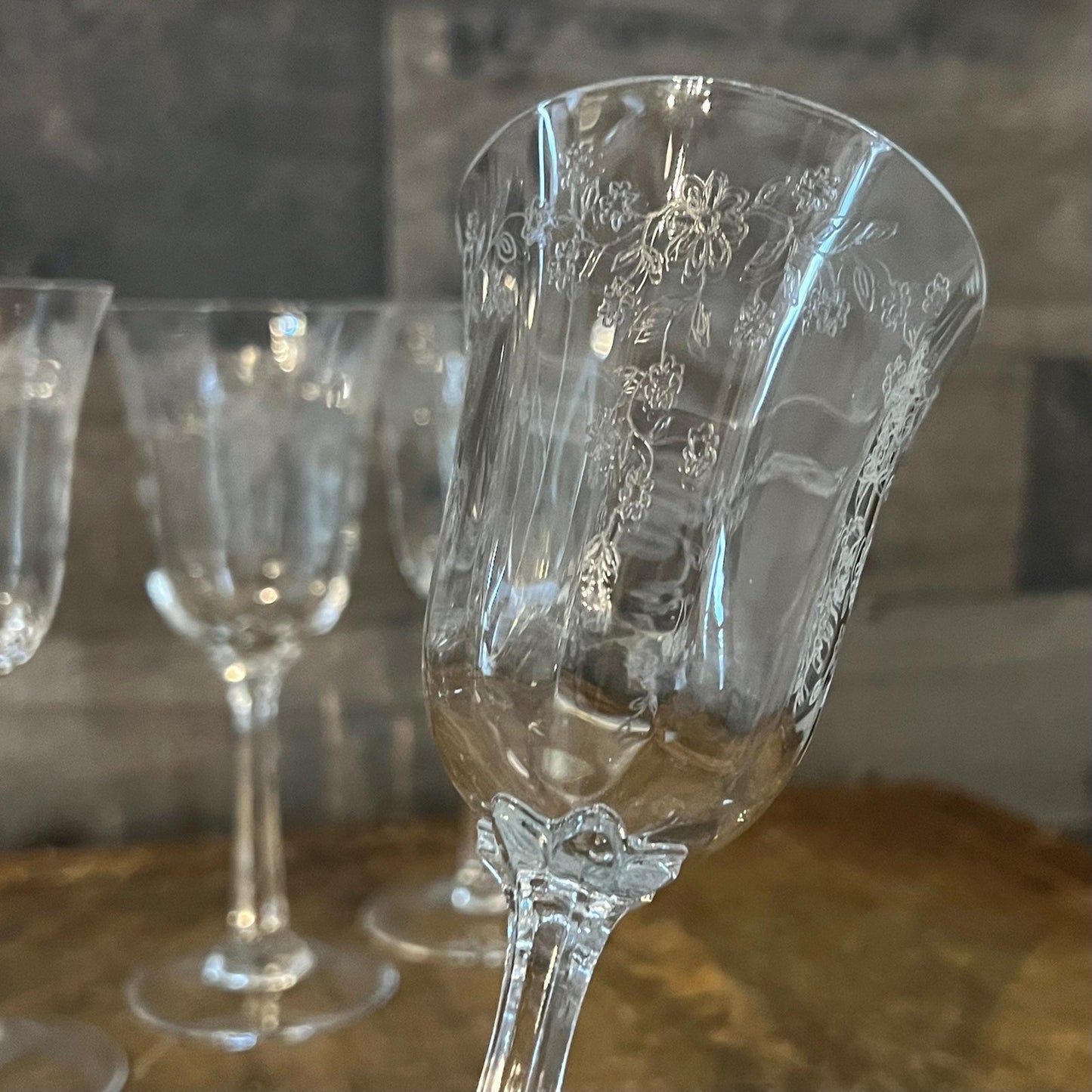Vintage Lenox Crystal Castle Garden Wine Glasses - Set of 5