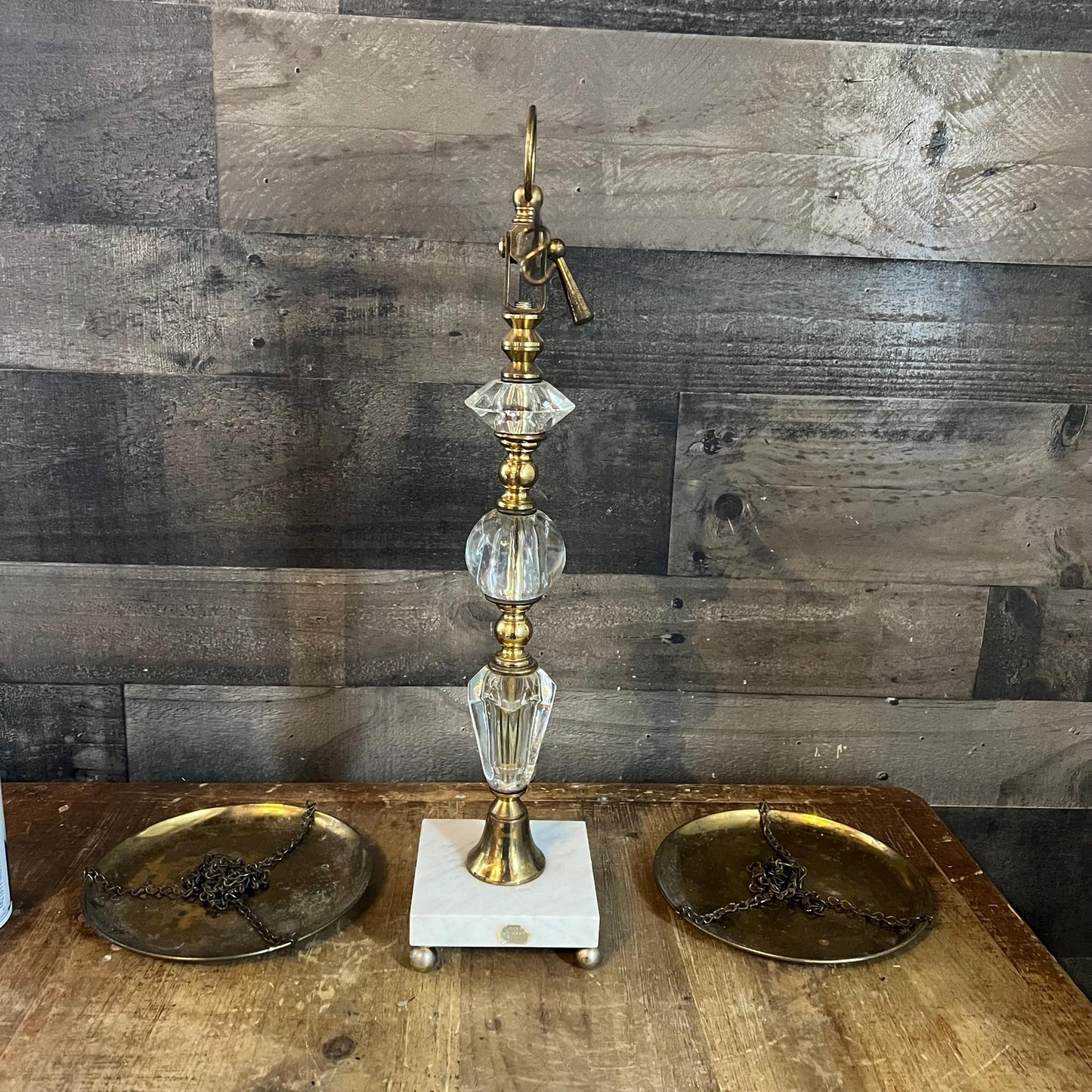 Vintage Brass and Crystal / Lucite Scale of Justice Balance with Marble Base