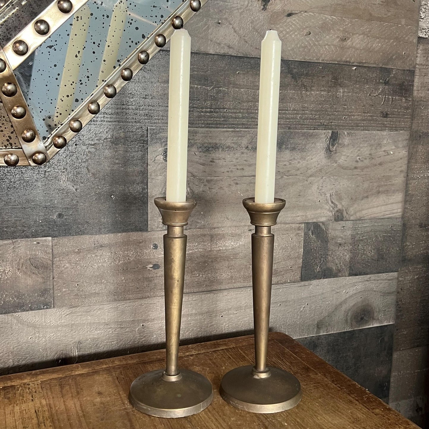 Pottery Barn Aged Brass Candlestick Holders Pair