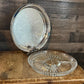 Vintage Oneida Round Silverplated Tray with Raised Reticulated Rim and Divided Glass Compartment Tray Insert