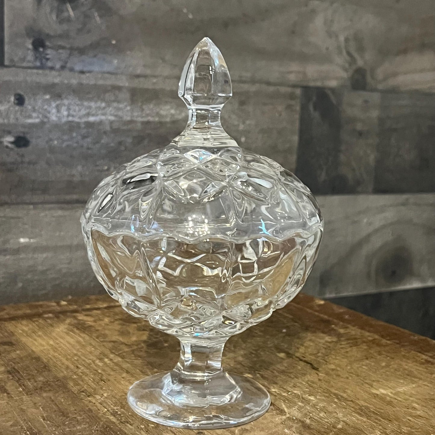 Vintage Small Crystal Pedestal Lidded Candy Dish