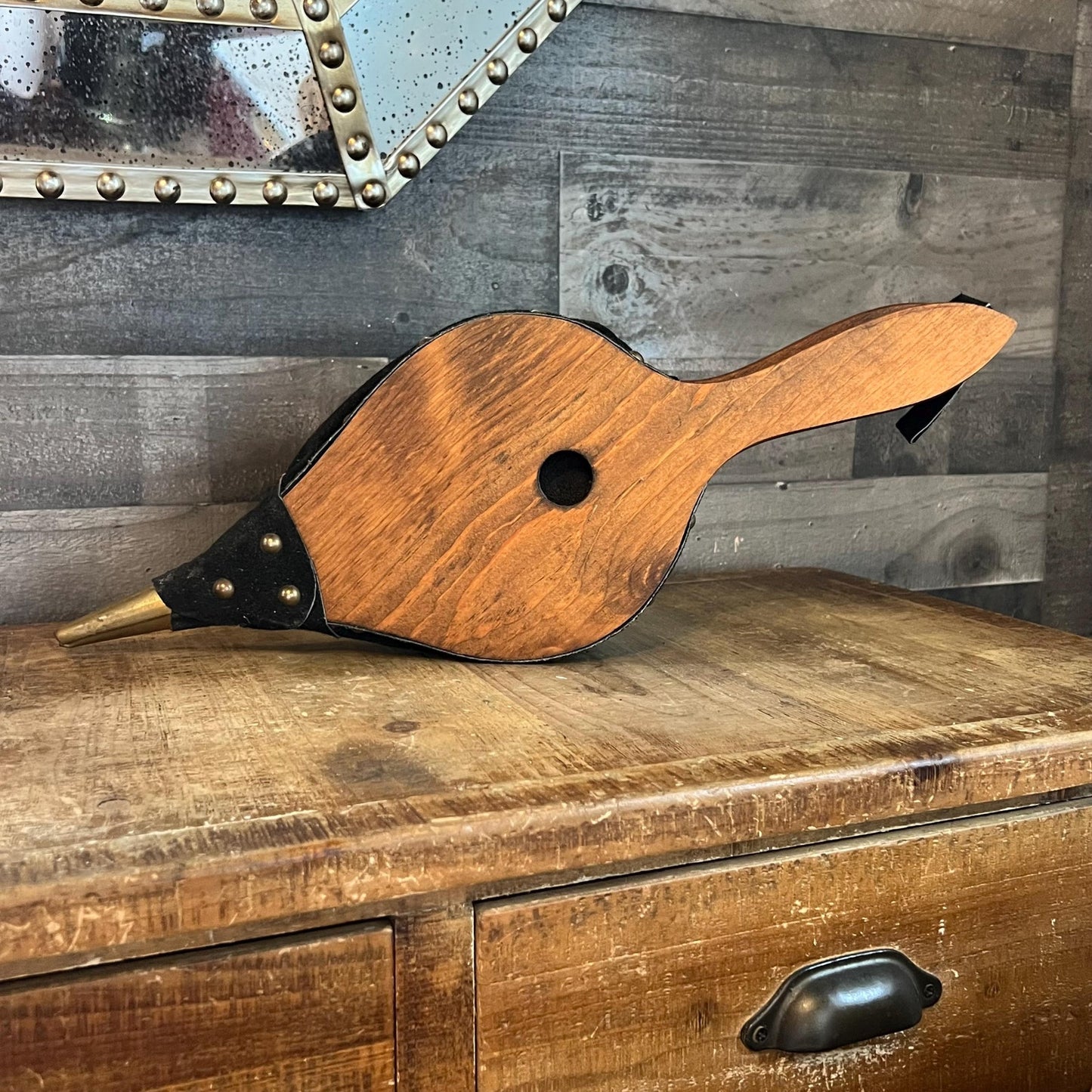 Vintage Johnny Beard Company Bellows - Pennsylvania Pine Bellows - Black Suede Trim Bellows with Brass Nailhead