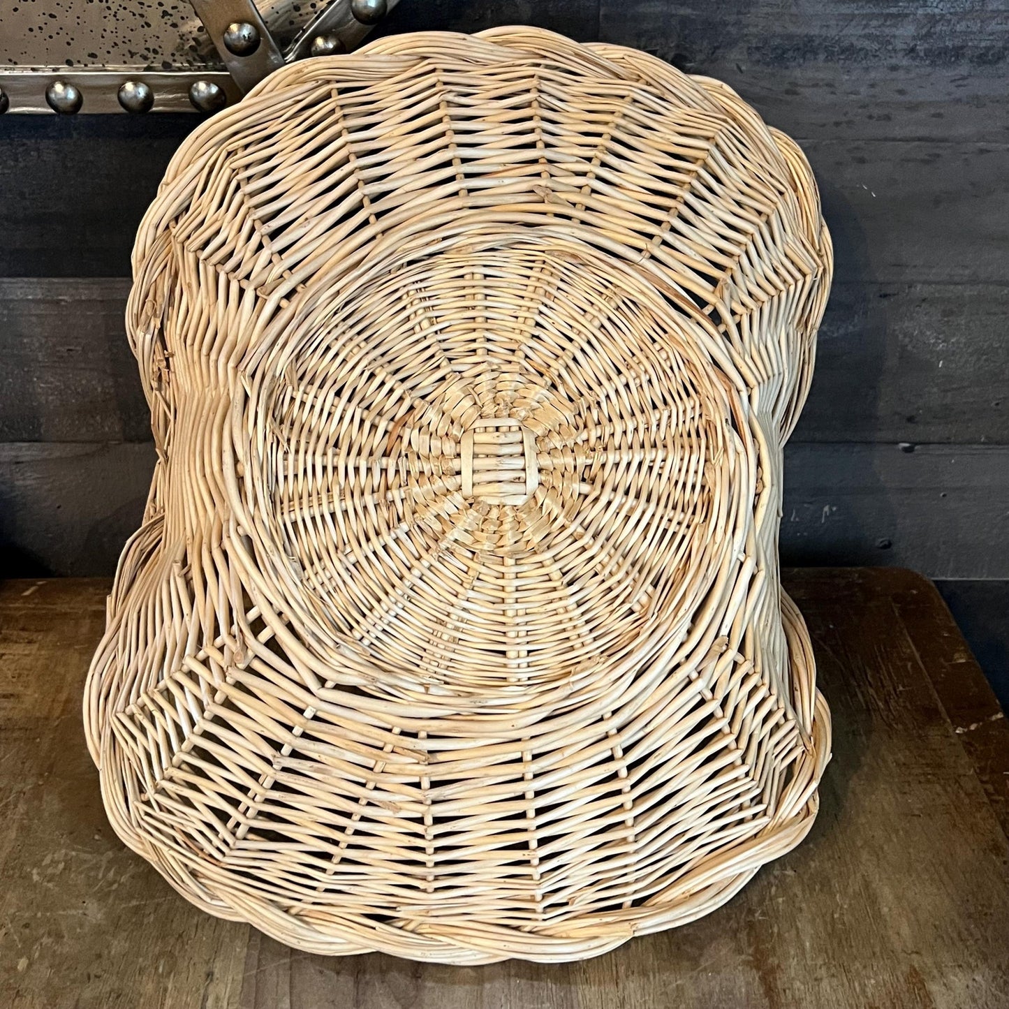 Vintage Blonde Woven Wicker Gathering Basket - Firewood Basket - Flower Basket - Stick Basket